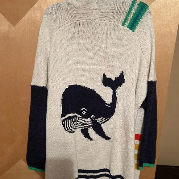 Anthropologie Whale Design Cardigan - Navy and Cream